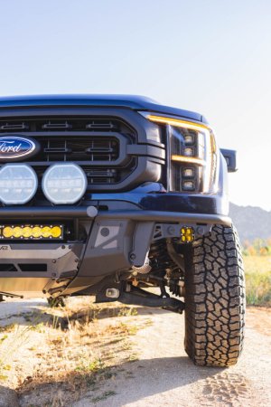 Ford F-150 Front Bumper - DV8 Offroad - Tube, Prerunner - Micro-texture black with gray skid plate accents - `21-`23